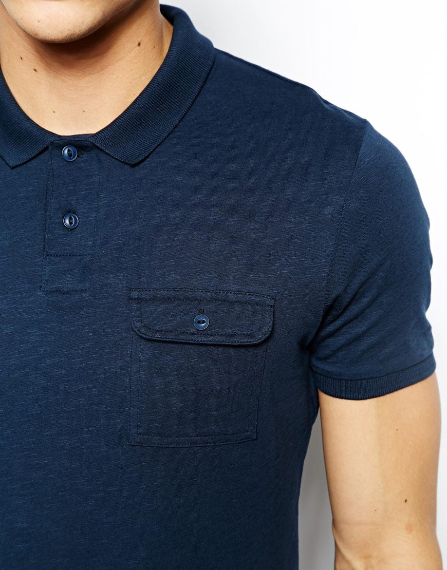 Polo in Slub Fabric with Pocket Thumbnail